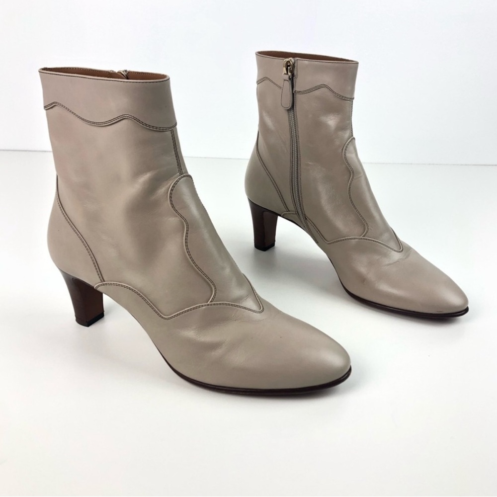 Chloé Patchwork Western Leather Booties 39 Beige $945 Exposed Stitching Detail